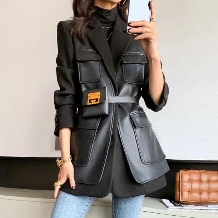 15A1005#PU Coat +Belt Bag