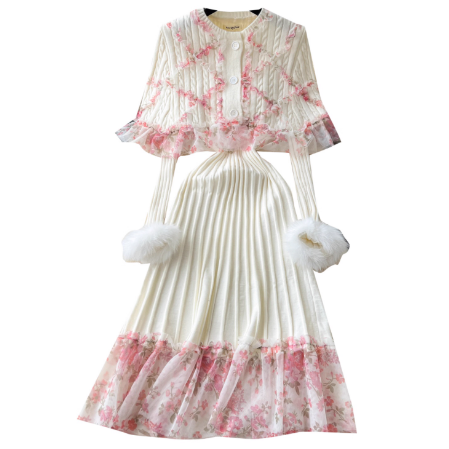 123669#Cape Top+Sweater Dress set