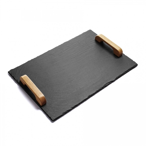 Slate Serving Tray With Wood Handles