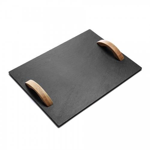 Slate Serving Tray With Wood Handles