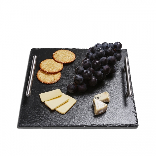 Slate Serving Tray With Metal Handles(Square)