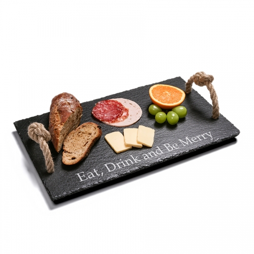 Slate Serving Tray With Jute Handles
