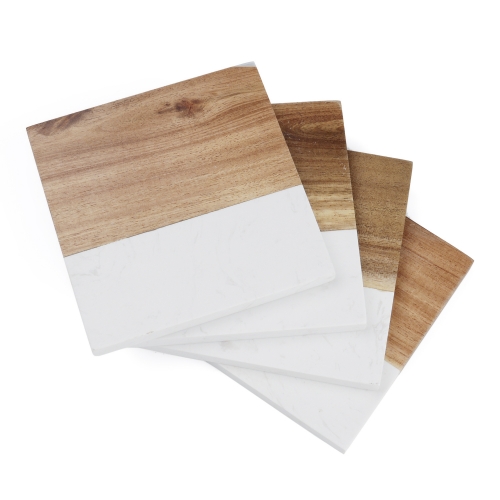 Artificial Marble & Wood Coaster Set