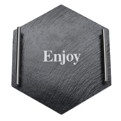 Slate Serving Tray With Metal Handles (Hexagon)