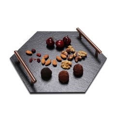 Slate Serving Tray With Metal Handles (Hexagon)