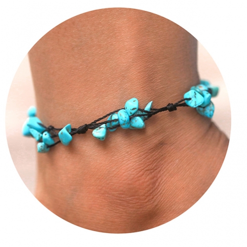 Natural Turquoise Anklet Bracelet Blue Gemstone Jewelry Adjustable for Women and Girls