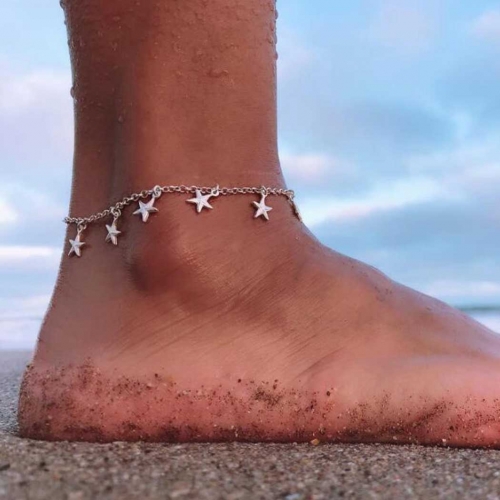 Simple Star Anklet Beaded Ankle Bracelet Sliver Summer Beach Chain Jewelry for Women and Girls