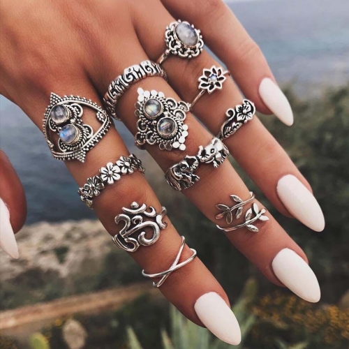 Edary Boho Finger Rings Silver Joint Knuckle Ring Sets Rhinestone Stackable Hand Jewelry for Women and Girls (11PCS)