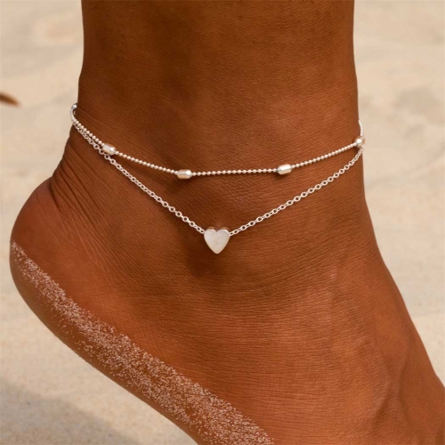 Zoestar Boho Layered Beaded Anklet Heart Ankle Bracelets Summer Beach Barefoot Anklet Chain Jewelry for Women and Girls