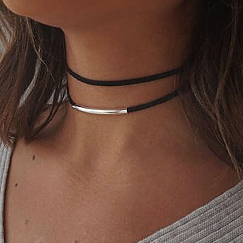 Punk Layering Necklaces Black Leather Choker Bar Collar Jewelry Accessories for Women and Girls