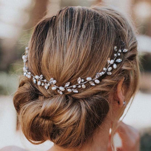 Unicra Pearl Bride Wedding Hair Vine Silver Crystal Bridal Headpiece Rhinestone Bride Hair Accessories for Women and Girls