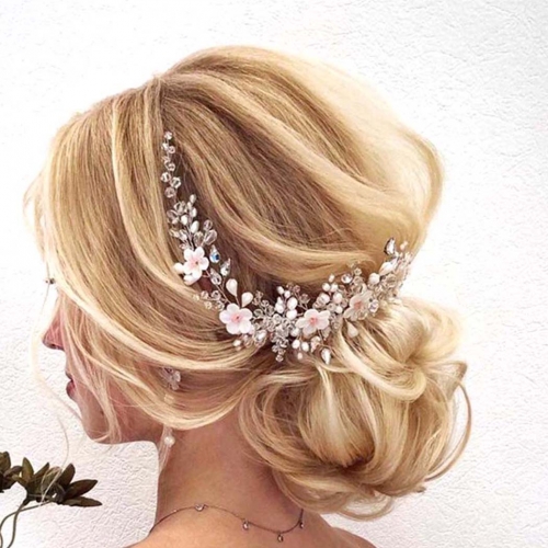 Unicra Flower Bride Wedding Headband Silver Rhinestone Bridal Hair Vine Pearl Headpieces Crystal Hair Accessories for Women and Girls