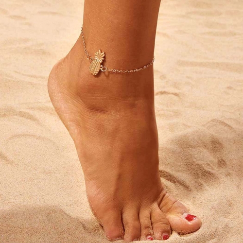 Boho Anklets Chain Silver Pineapple Pendent Ankle Bracelets Beach Adjustable Foot Jewelry for Women and Girls