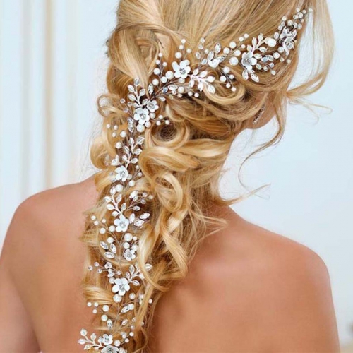 Unicra Flower Bride Wedding Hair Vine Silver Pearl Bridal Headband Crystal Hair Piece Hair Accessories for Women and Girls