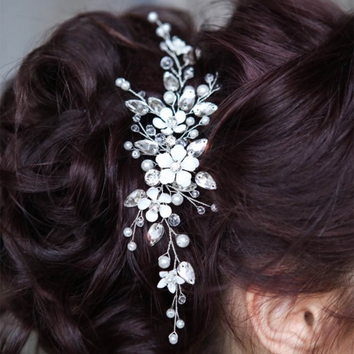 Unicra Flower Wedding Headpiece Pearl Bridal Hair Piece Rhinestone Hair Accessories for Bride or Bridesmaids