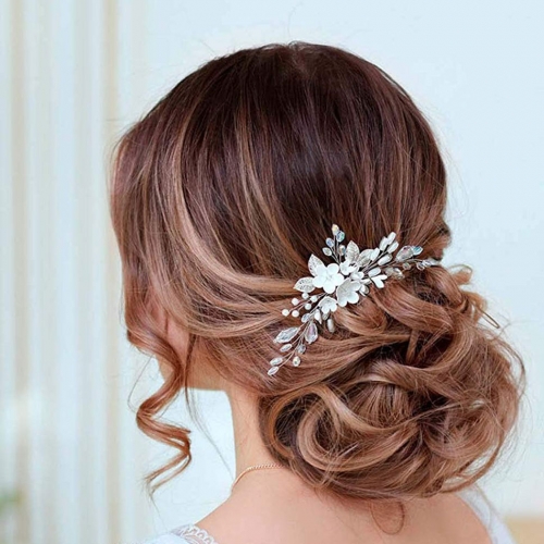 Unicra Flower Bride Wedding Hair Pins Silver Leaf Bridal Hair Accessories Leaf Hair Pieces for Women and Girls