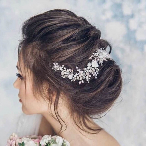 Unicra Flower Bride Wedding Headpiece Rhinestone Bridal Hair Vine Headband Pearl Hair Accessories for Women and Girls