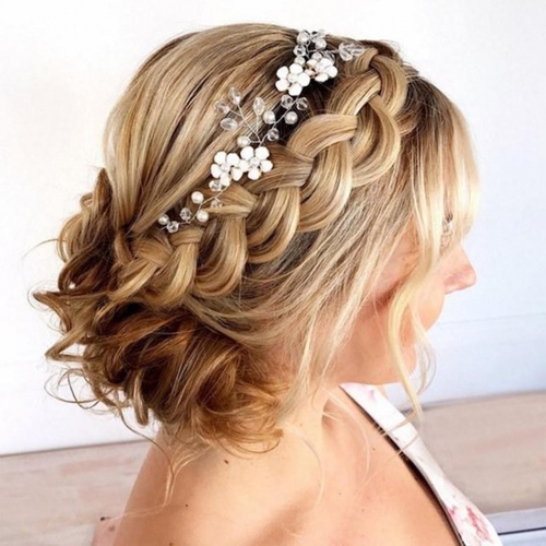 Unicra Flower Bride Wedding Hair Vine Silver Rhinestone Bridal Headpiece Pearl Headband Hair Accessories for Women and Girls