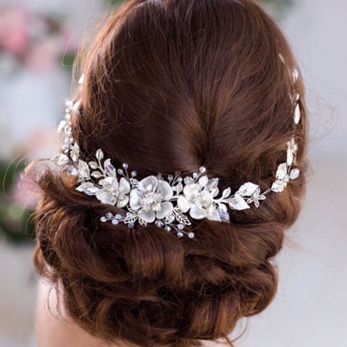 Unicra Flower Bride Wedding Hair Accessories Leaf Bridal Headpiece Rhinestone Headband for Women and Girls