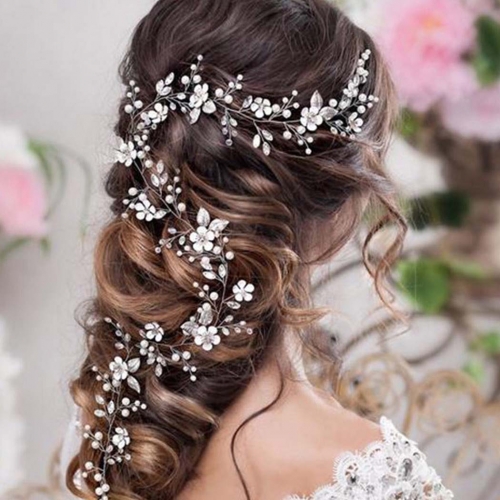 Unicra Flower Bride Wedding Hair Vine Silver Pearl Bridal Hair Accessories Rhinestone Headbands Crystal Headpiece for Women and Girls