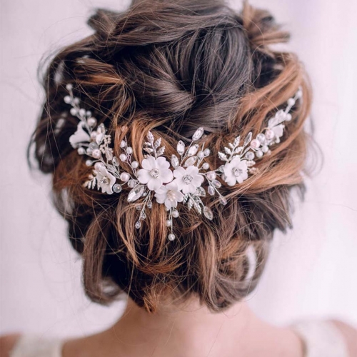 Unicra Flower Bride Wedding Headpiece Pearl Headband Crystal Hair Vine Rhinestone Hair Accessories for Women and Girls