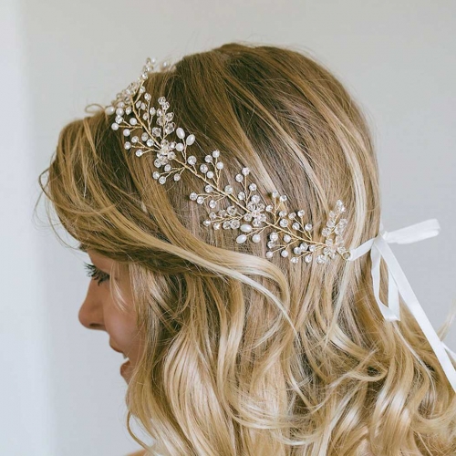 Unicra Crystal Bride Wedding Headband Rhinestone Bridal Headpiece Pearl Hair Accessories for Women and Girls