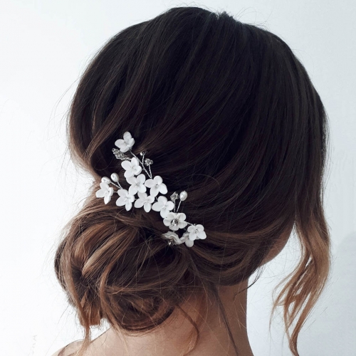 Unicra Flower Bride Wedding Hair Pins Pearl Bridal Hair Accessories Crystal Hair Pieces for Women and Girls