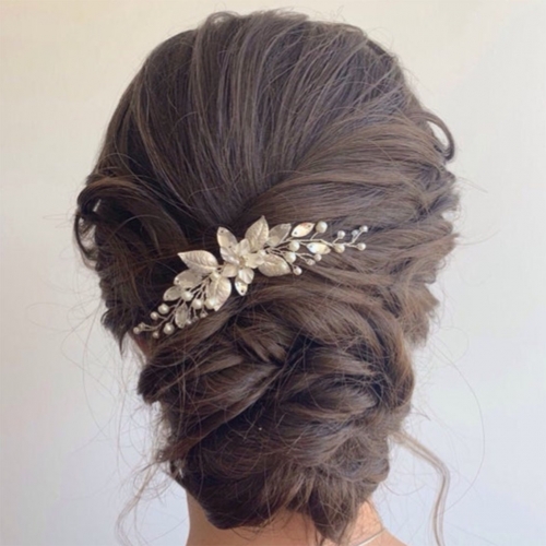 Unicra Flower Bride Wedding Hair Pins Silver Leaf Bridal Hair Pieces Pearl Hair Clips Hair Accessories for Women and Girls