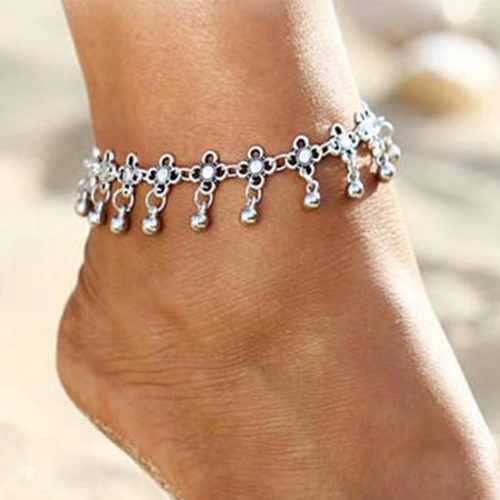Boho Anklet Silver Flower Anklets Tassel Ankle Bracelet Beach Ankle Chain Beaded Foot Jewelry Chain for Women and Girls
