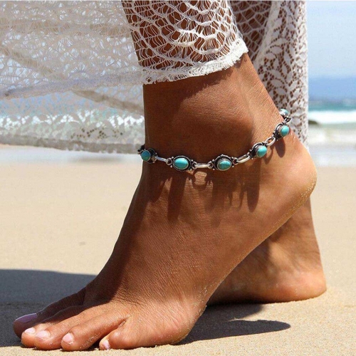 Zoestar Boho Turquoise Anklet Bracelets Silver Anklets Beach Foot Chain Jewelry for Women and Girls