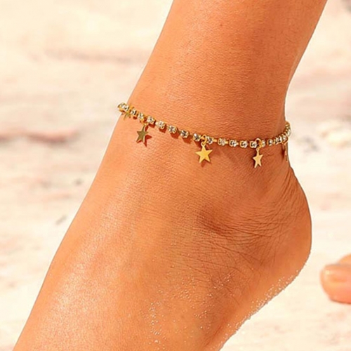 Crystal Anklet Bracelets Star Pendant Foot Ankle Gold Jewelry for Women and Girls