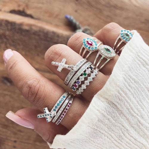 Edary Boho Crystal Rings Set Silver Joint Knuckle Ring Sets Rhinestones Hand Jewelry for Women and Girls(10 PCS)