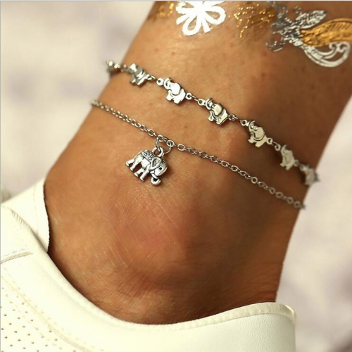 Zoestar Boho Anklets Silver Elephant Ankle Bracelet Layered Beach Foot Chain Jewelry for Women and Girls