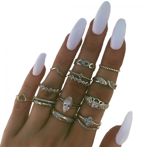 Edary Vintage Simple Women Ring Sets Gold  Multi Size Crystal Stacking Knuckle Rings Boho Mid Ring for Women and Girls(13PCS)
