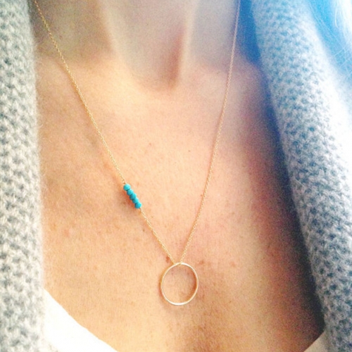 Boho Turquoise Necklace Gold Ring Pendent Necklaces Chain Jewelry for Women and Girls