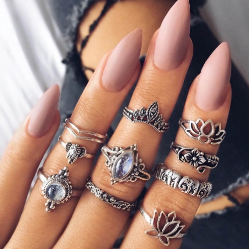 Vintage Rings Sliver Joint Knuckle Ring Set Rhinestone Hand Jewelry for Women and Girls (10 PCS)