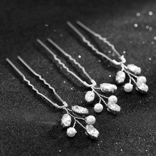 Unicra Bride Wedding Hair Pins Crystal Bridal Hair Accessories Pearl Hair Piece for Women and Girls （Pack of 3)