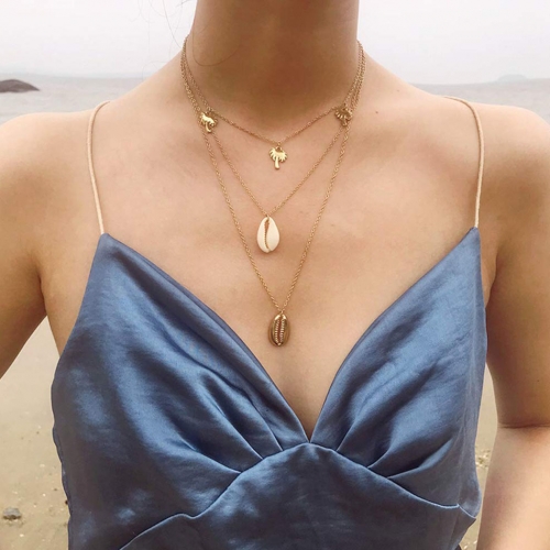 Fashion Layered Necklaces Shell Pendants Tree Necklace Adjustable Chain Beach Jewelry for Women and Girls(Gold)