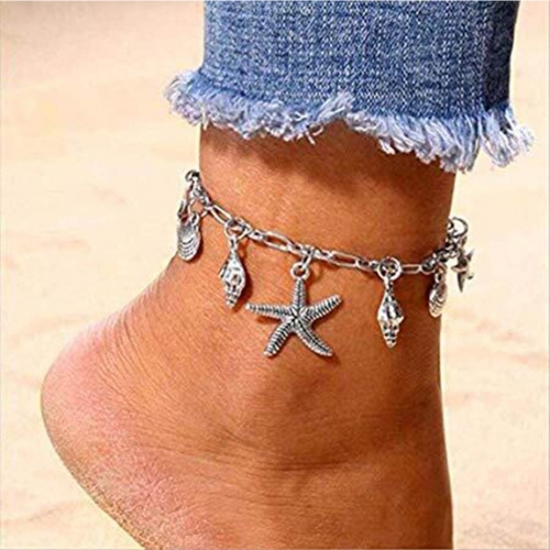 Starfish Shell Anklet Bracelet with Conch Foot Ankle Silver Jewelry for Women and Girls