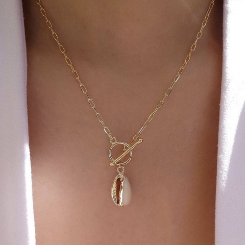 Simple Shell Pendants Ring Necklaces Costume Necklace Adjustable Chain Beach Jewelry for Women and Girls(Gold)