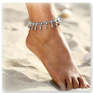 Boho Beaded Anklets Flower Ankle Bracelet Sliver Foot Jewelry for Women and Girls
