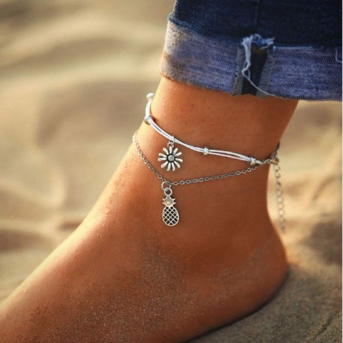 Boho Flower Anklets Beaded Ankle Bracelet Pineapple Anklet Sliver Jewelry for Women and Girls
