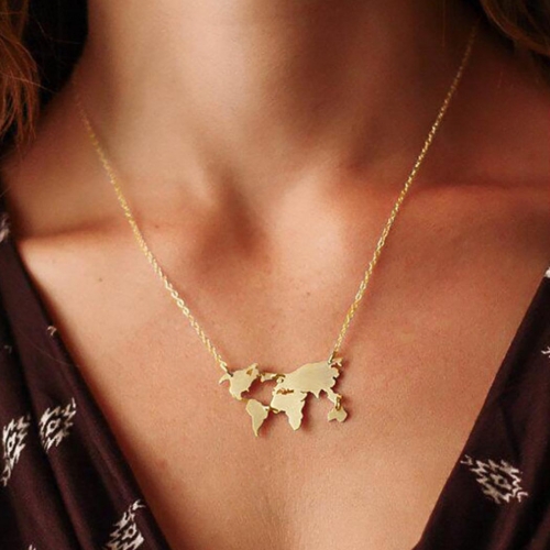 Fashion Map Pendant Necklace  Short Chains Necklaces  Simple Jewelry for Women and Girls