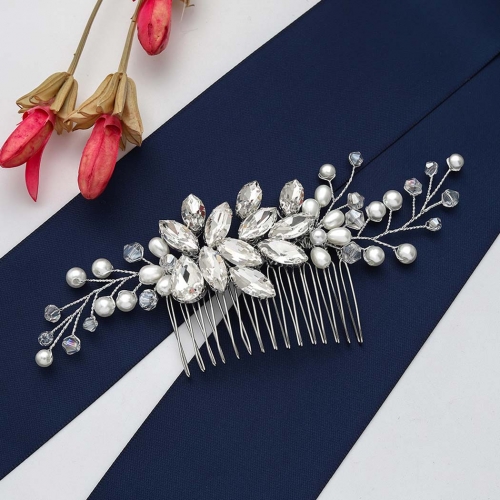 Unicra Crystal Bride Wedding Hair Comb Silver Pearl Bridal Hair Pieces Rhinestone Hair Accessories for Women and Girls