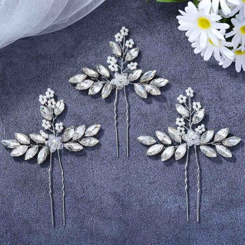 Unicra Crystal Bride Wedding Hair Pins Silver Pearl Bridal Hair Accessories RhinestonesHair Piece for Women and Girls (Pack of 3)