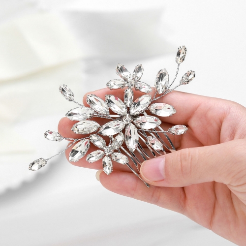 Unicra Rhinestone Bride Wedding Hair Comb Silver Bridal Hair Pieces Crystal Hair Accessories for Women and Girls
