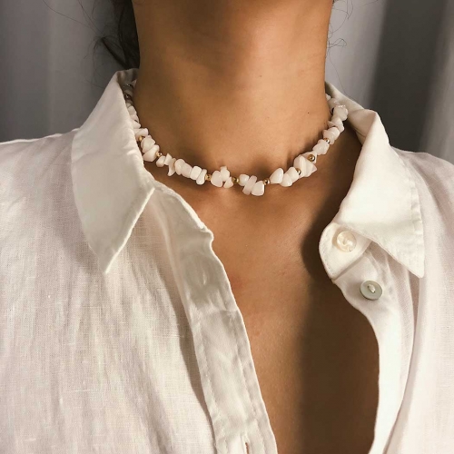 Fashion White Stone Choker Necklace White Short Party Bead Chain Necklaces Jewelry for Women and Girls