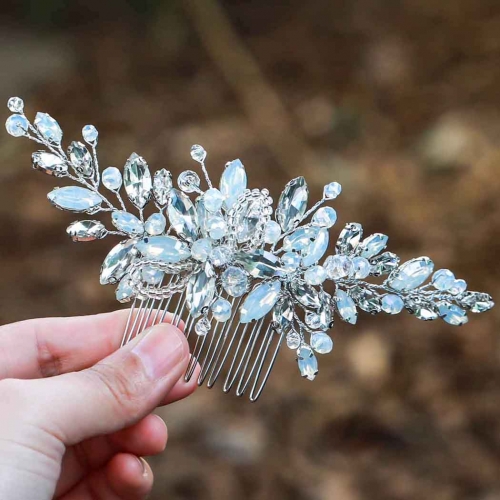 Uncira Bride Wedding Hair Comb Crystal Bridal Hair Piece Rhinestone Hair Comb Opal Hair Side Comb Silver Headpieces Bridal Hair Accessories for Women