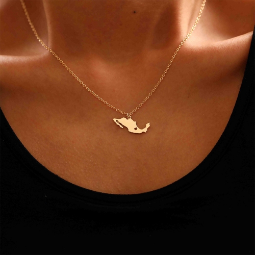 Fashion Map Pendant Necklace  Short Chains Necklaces  Simple Jewelry for Women and Girls
