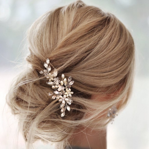 Unicra Pearl Wedding Hair Pins Silver Crystal Bridal Hair Pieces Rhinestones Hair Accessories for Women and Girls